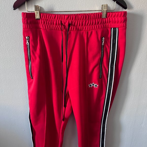 AMIRI Slim-Fit Tapered Leather-Trimmed Tech-Jersey Sweatpants - Red Size Medium - Picture 3 of 10